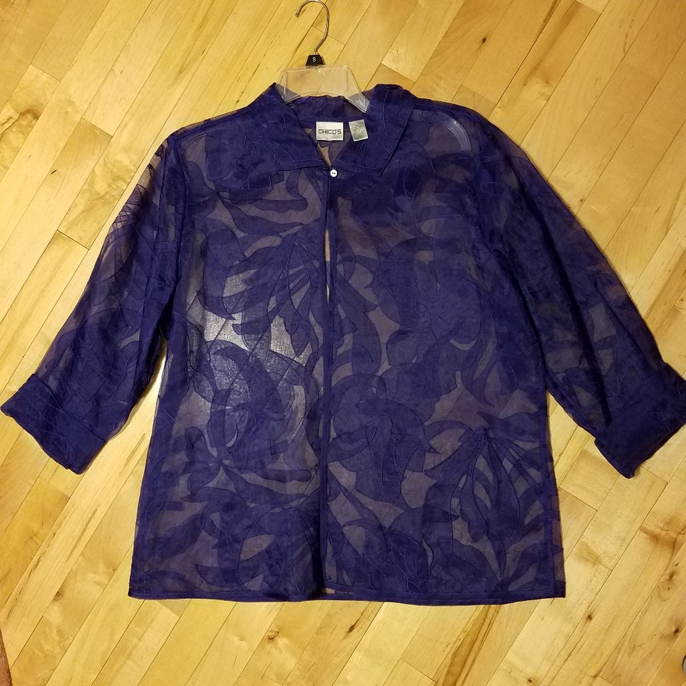 Chico's Size 3 Silk Embroidered Cover Up Jacket